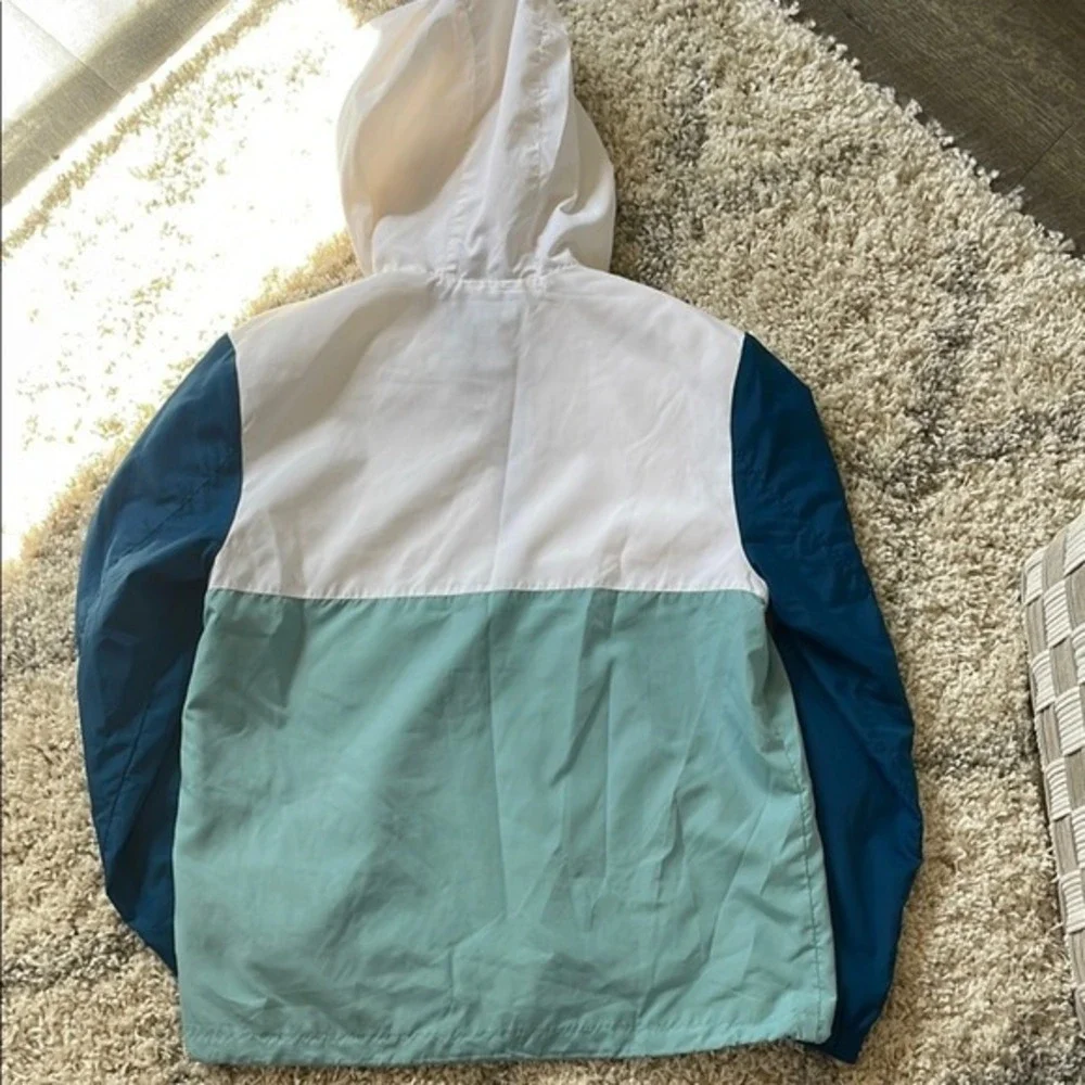 Arizona Jean Co Mens Colorblock Quarter Zip Windbreaker Jacket Teal Navy White M